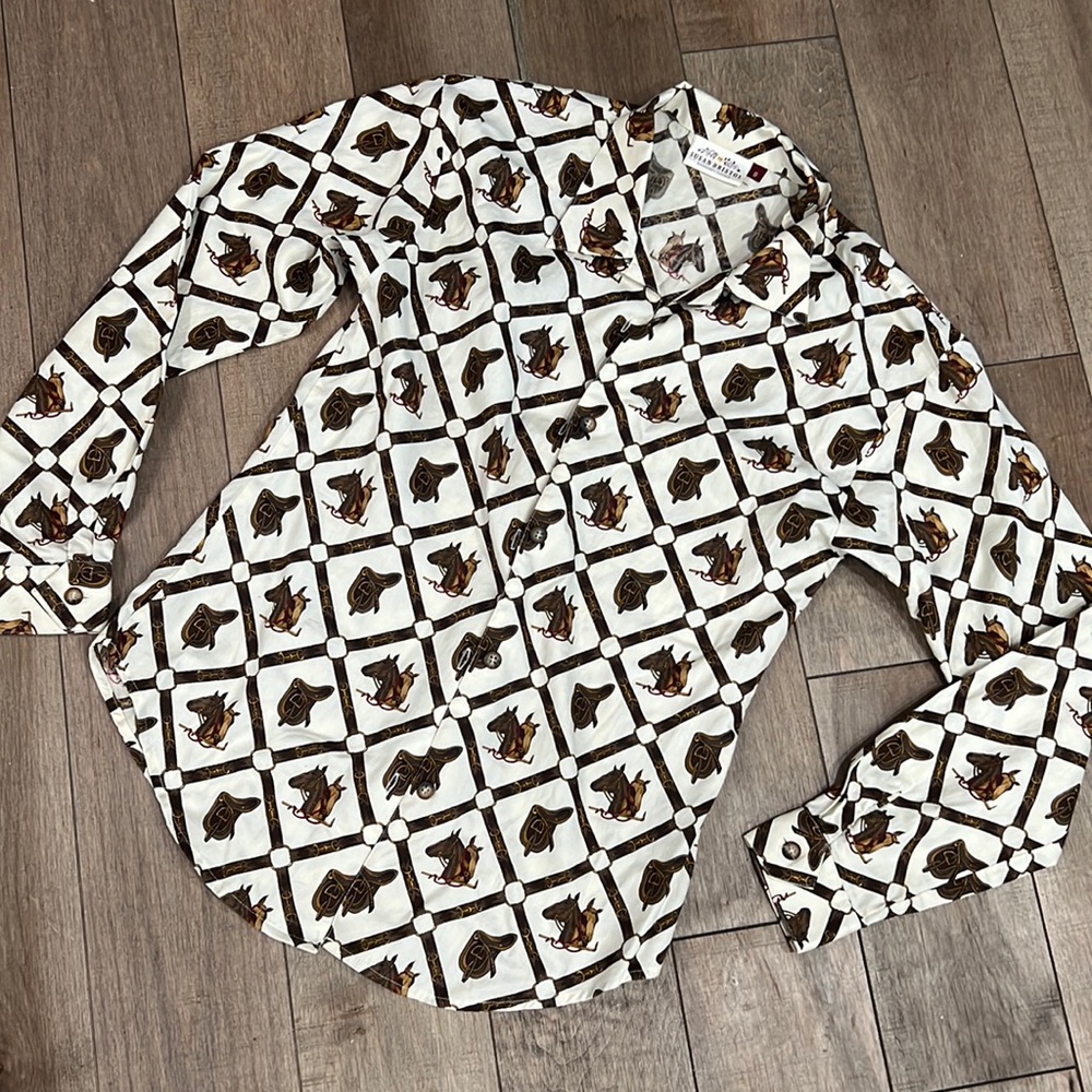 Stylish White and Brown Patterned Women's Top